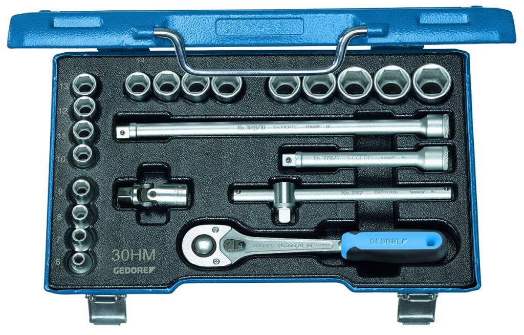 Bild von Gedore - Steckschlüssel-Satz 3/8'' 22-tlg 6-kant 6-22 mm - Ratschenkasten - Nusskasten (VPE=1 Stück)