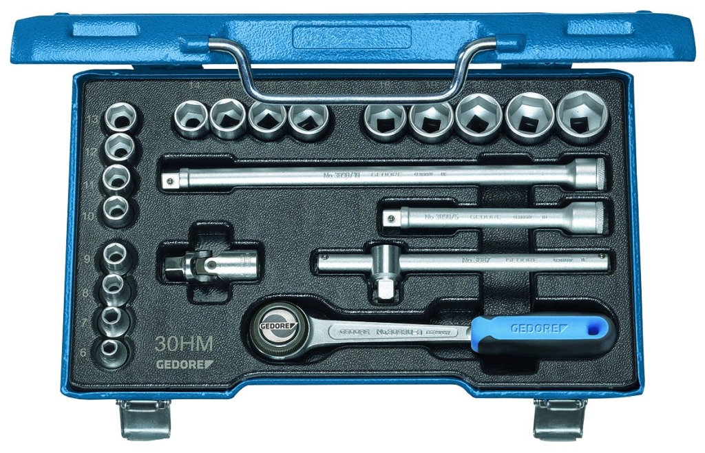 Bild von Gedore - Steckschlüssel-Satz 3/8'' 22-tlg 6-kant 6-22 mm - Ratschenkasten - Nusskasten (VPE=1 Stück)